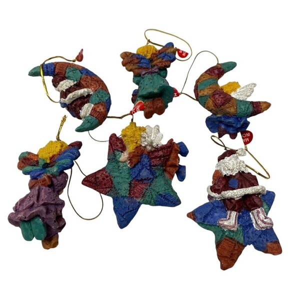 Santas and Angels on Stars and Moons Christmas Ornaments 6 Pieces 2.5" - Picture 8 of 10